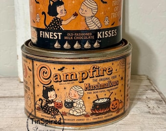 Vintage Halloween Campfire Marshmallow Tins | Rustic Candy Decor Set
