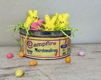 Rustic Campfire Marshmallow Inspired Easter  Handmade Medium Tin with Slip Lid