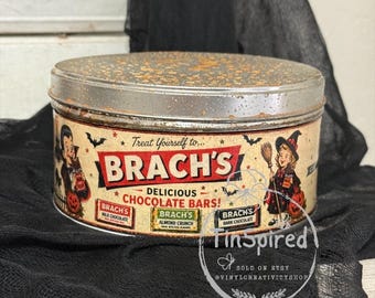 Primitive Trick-or-Treat Decor | Rustic Farmhouse Halloween Canister | Handmade Retro Candy Storage Tin
