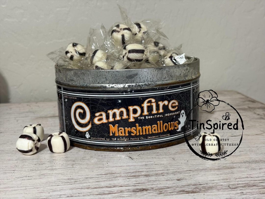 Campfire Marshmallows Tin – Spooky Halloween Decor | Vintage