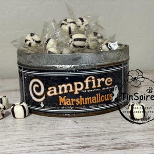 Campfire Marshmallows Tin – Spooky Halloween Decor | Vintage-Inspired Candy Container | Handmade Tin | Apothecary Style