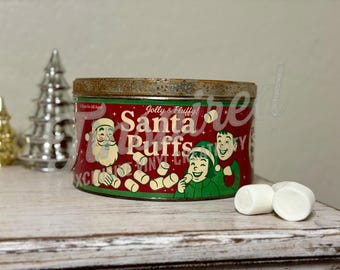 Lata extragrande de malvaviscos "Santa Puffs" de inspiración vintage: decoración navideña retro alegre y esponjosa de Tinspired