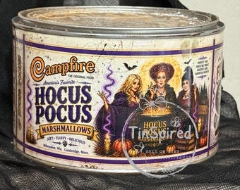 Vintage-Inspired Witch Halloween Tin | Primitive Spooky Decor | Rustic Farmhouse Halloween Canister | Handmade Fall Storage Tin