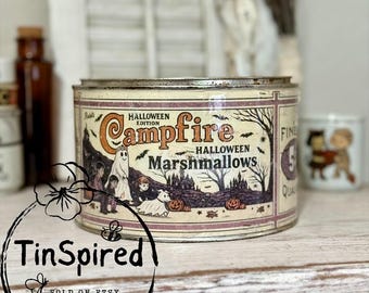Vintage Ghost Campfire Halloween Marshmallows Tin – Spooky Farmhouse Decor – TinSpired Exclusive