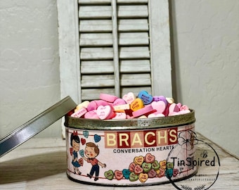 Vintage-Inspired Conversation Hearts Candy Tin – Retro Valentine Kitchen Decor