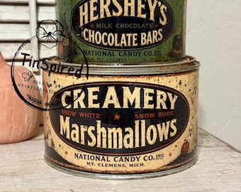 Vintage Halloween Ghost Candy Tins | Primitive Marshmallow & Chocolate Tin Set | Handmade Rusted Halloween Decor