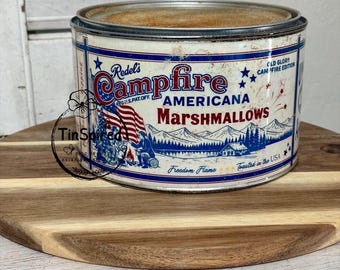 Campfire Americana Marshmallows Tin – Handmade Vintage-Inspired Patriotic Decor