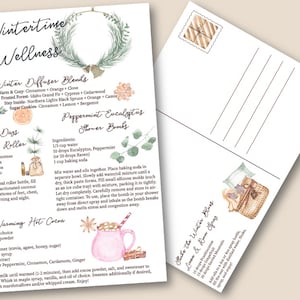 Cartão postal de aquarela de inverno YOUNG LIVING para impressão, conjunto de etiquetas de cartão postal de óleo essencial, cartões e etiquetas de óleo essencial imprimíveis, marketing yl