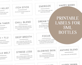 PRINTABLE Essential Oil 5ml Roller Bottle Labels, Minimalist Essential Oil label,DIY Essential Oil Gift, printable essential oil label