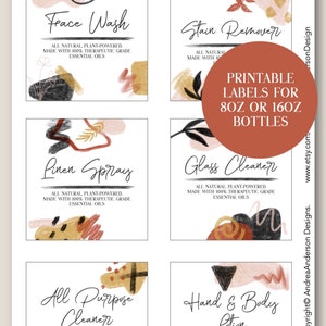 PRINTABLE Essential Oil 3x3&quot; Bottle Labels, Cleaner Label, Dish Soap, Hand Soap, Lotion, 8oz, 16 oz bottle labels, DIY Essential Oil Gift