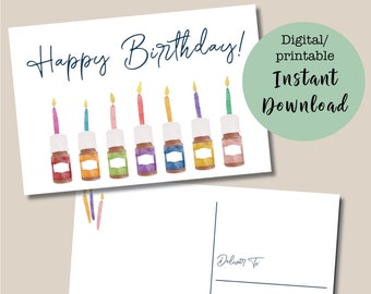 PRINTABLE YOUNG LIVING Watercolor Birthday Postcard, Essential Oil postcard set, printable digital essential oil card, yl marketing