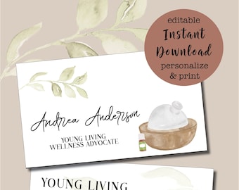 EDITABLE Customizable Business Card, Watercolor Business Card, Printable Essential Oil Business Card, Aria Young Living custom business card