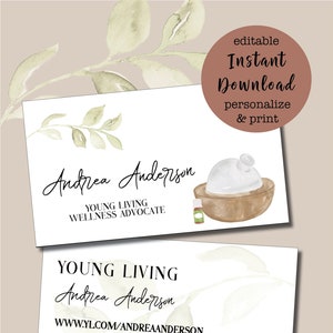 EDITABLE Customizable Business Card, Watercolor Business Card, Printable Essential Oil Business Card, Aria Young Living custom business card