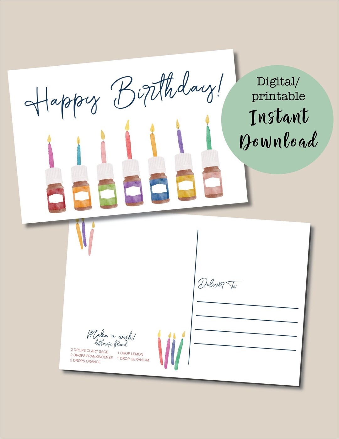 PRINTABLE YOUNG LIVING Watercolor Birthday Postcard, Essential Oil ...