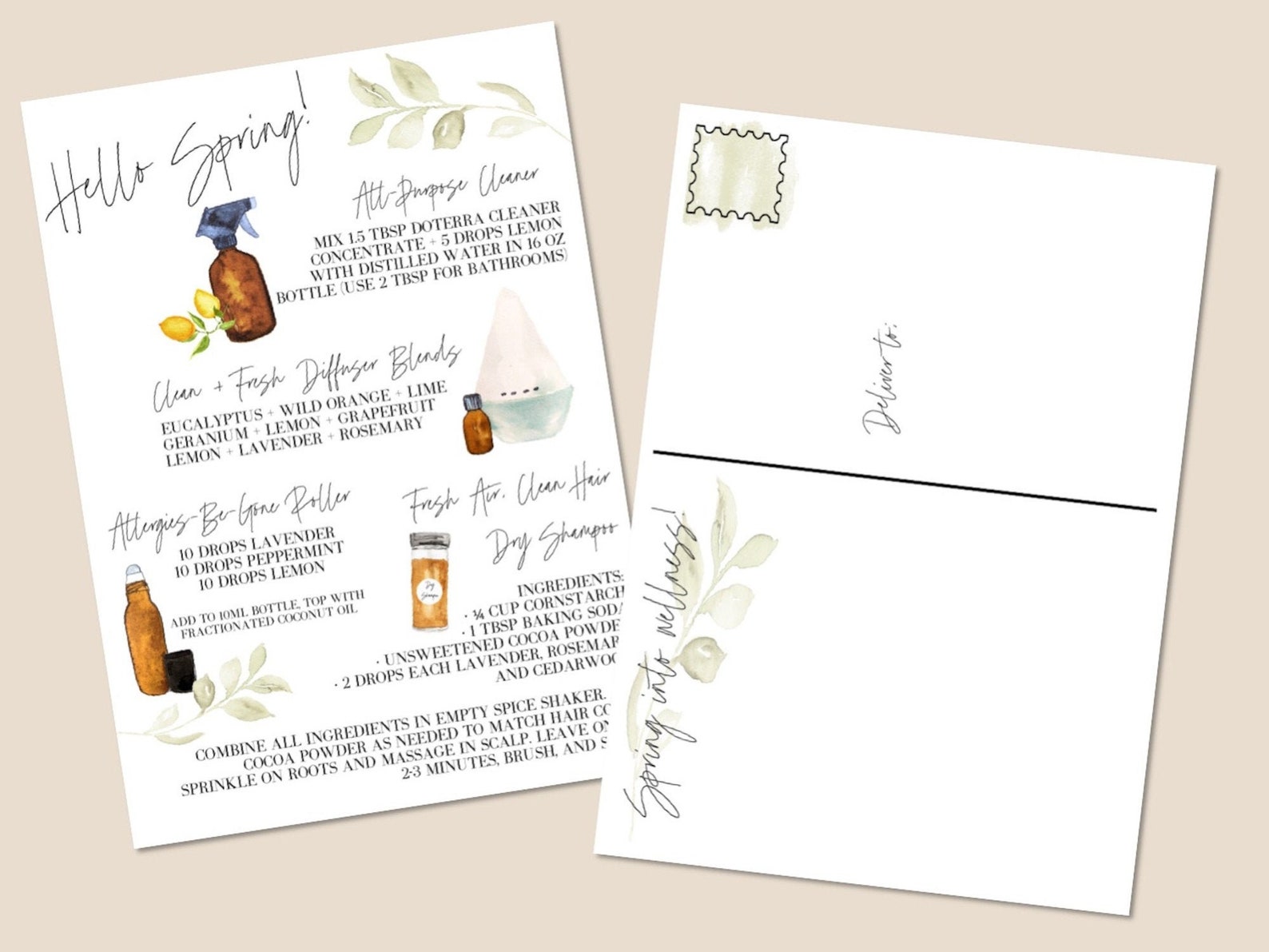 PRINTABLE DOTERRA Spring Watercolor Postcard, Essential Oil Postcard