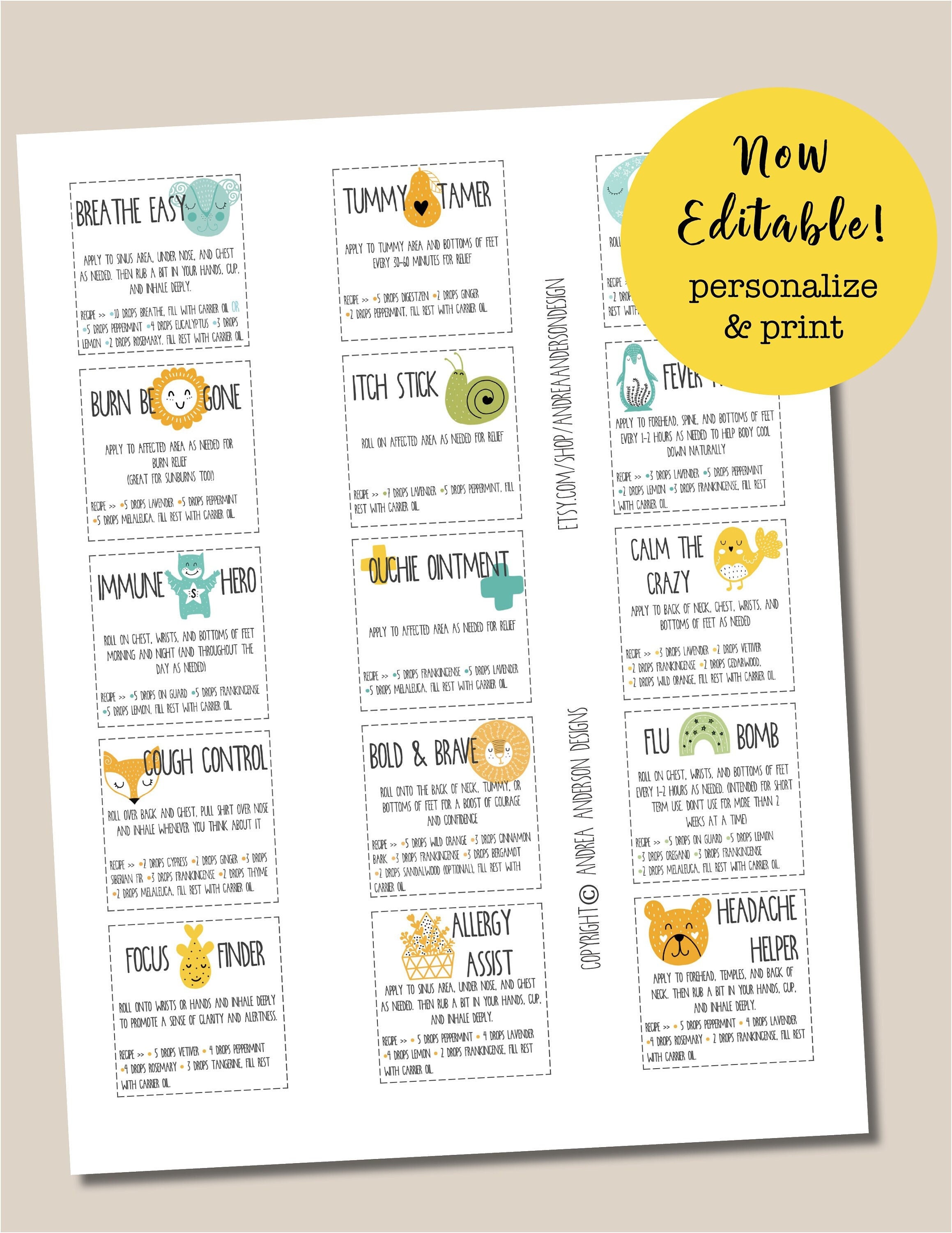 DOTERRA Kids Printable Blends Roller Bottle Labels, Doterra Label