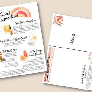 Cartão postal de aquarela de verão DOTERRA para impressão, conjunto de etiquetas de cartão postal de óleo essencial, cartões e etiquetas de óleo essencial para impressão, marketing doterra