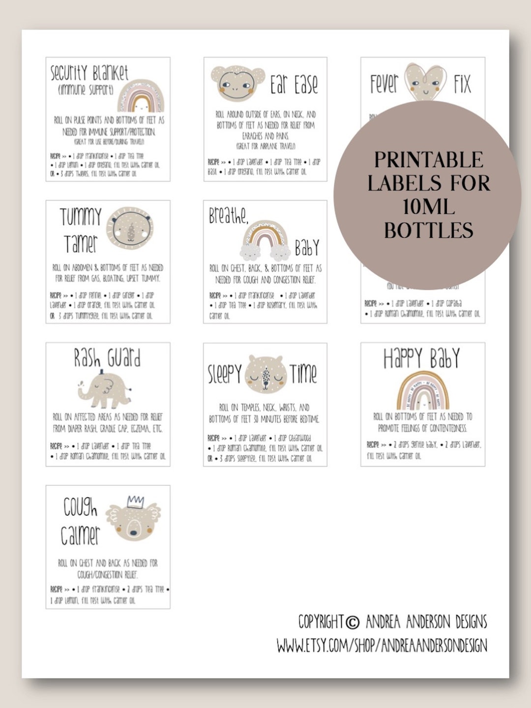 YOUNG LIVING Baby Blends PRINTABLE Roller Bottle Labels, Young Living Label, Essential Oil Label ...