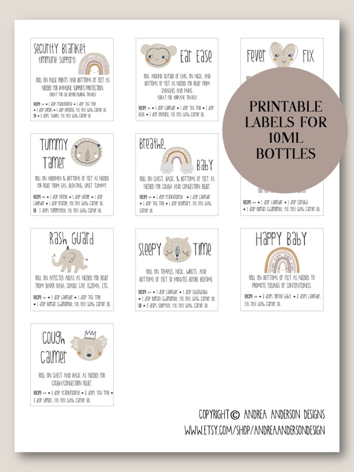 YOUNG LIVING Baby Blends PRINTABLE Roller Bottle Labels, Young Living Label, Essential Oil Label ...