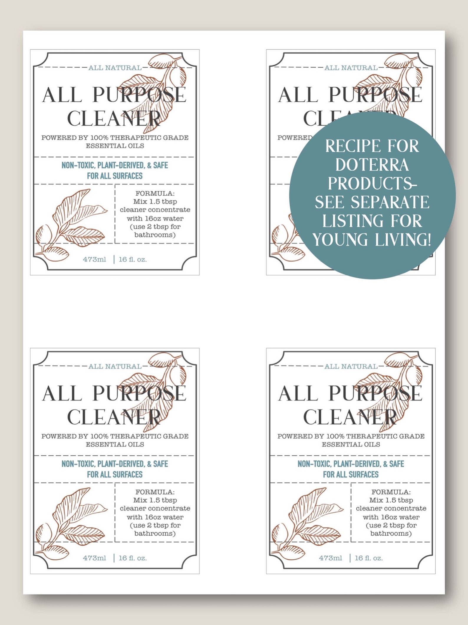 PRINTABLE DOTERRA All Purpose Cleaner Essential Oil Label Etsy