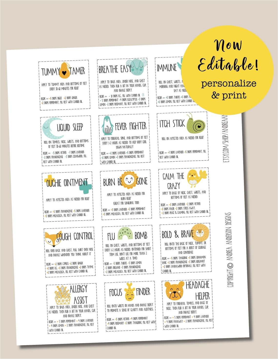 YOUNG LIVING Kids Printable Blends Roller Bottle Labels YL - Etsy