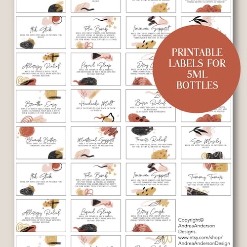 Essential Oil Labels Printable Essential Oils Roller Bottle - Etsy