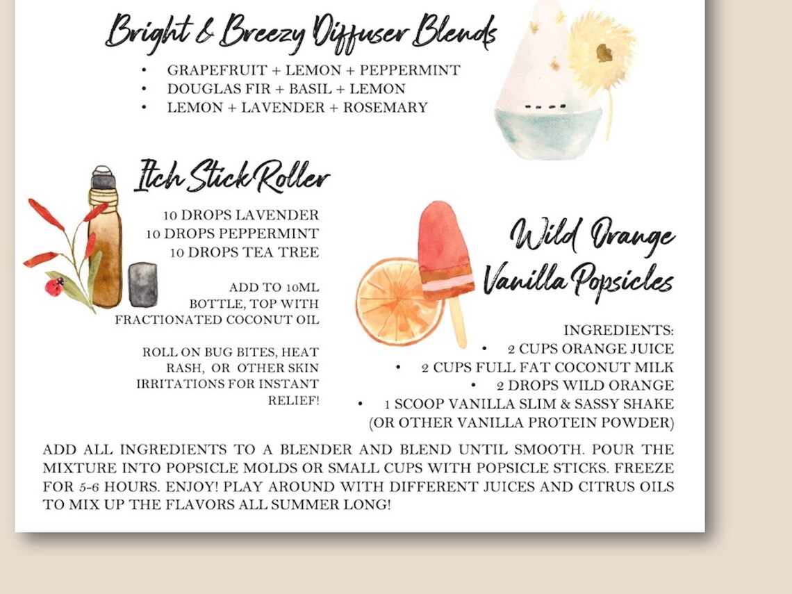 PRINTABLE DOTERRA Summer Watercolor Postcard Essential Oil - Etsy