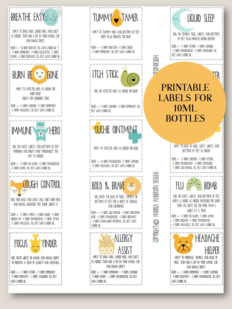 doterra kids printable blends roller bottle labels doterra