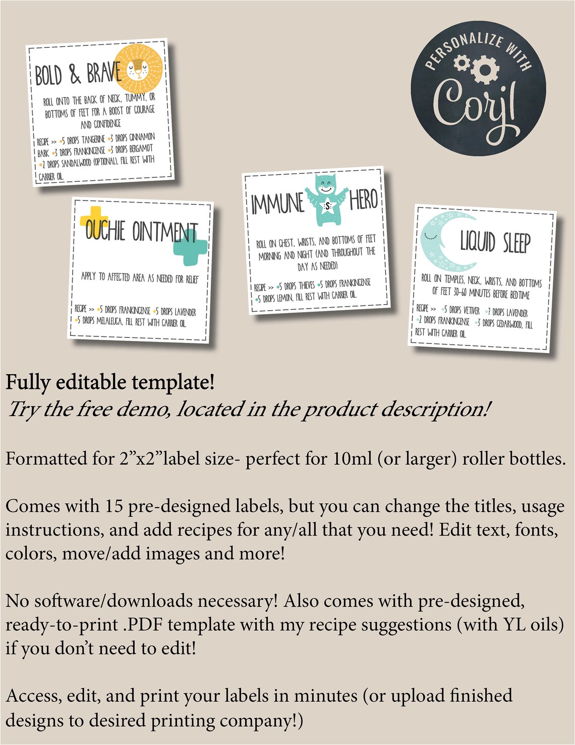 YOUNG LIVING Kids Printable Blends Roller Bottle Labels YL - Etsy