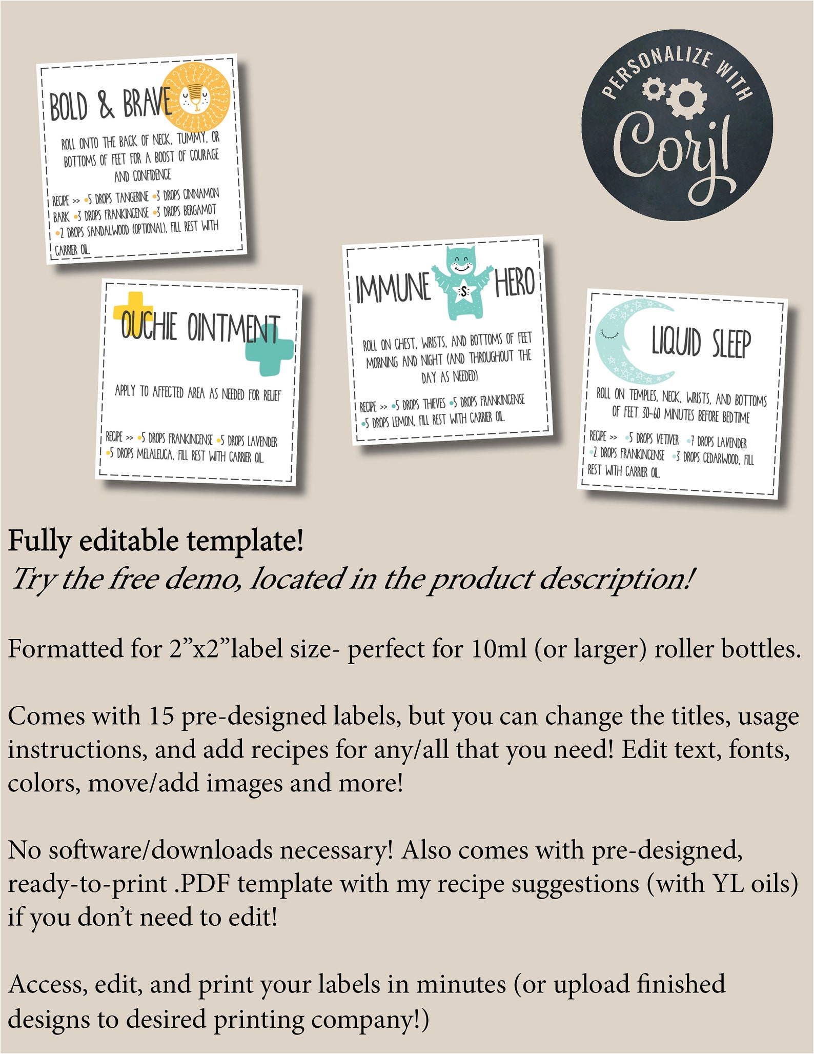 YOUNG LIVING Kids Printable Blends Roller Bottle Labels, YL Label, Essential Oil Label, Diy ...