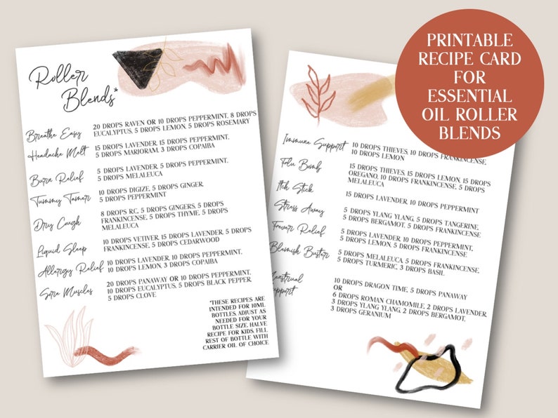 PRINTABLE YOUNG LIVING Essential Oil Roller Bottle Recipe Card,modern ...