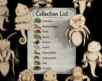 Wobbly Animal Fridge Magnet SVG Bundle | Laser Cut Files for Wood Magnets | Chameleon Axolotl Tarantula Turtle Reptile SVG