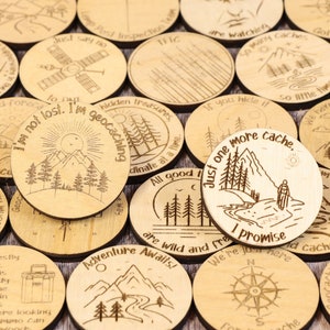 Geocaching Tokens, Geocache Swag, Set of 40, SVG, Laser Cutting File