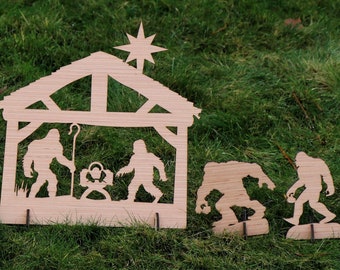 Bigfoot Nativity SVG, Laser Cutting File.