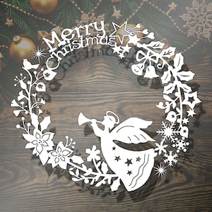 Christmas Wreath SVG DXF: Angel Cut File (Digital Download)