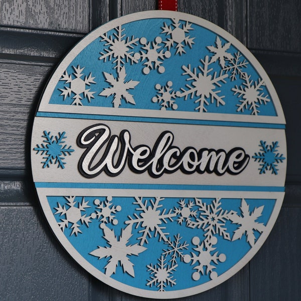 Round Welcome Sign, Snowflakes, Christmas, SVG, Laser Cutting File