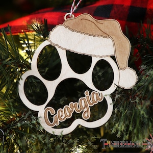 Paw Print Ornament, Santa Hat, SVG, Laser Cutting File