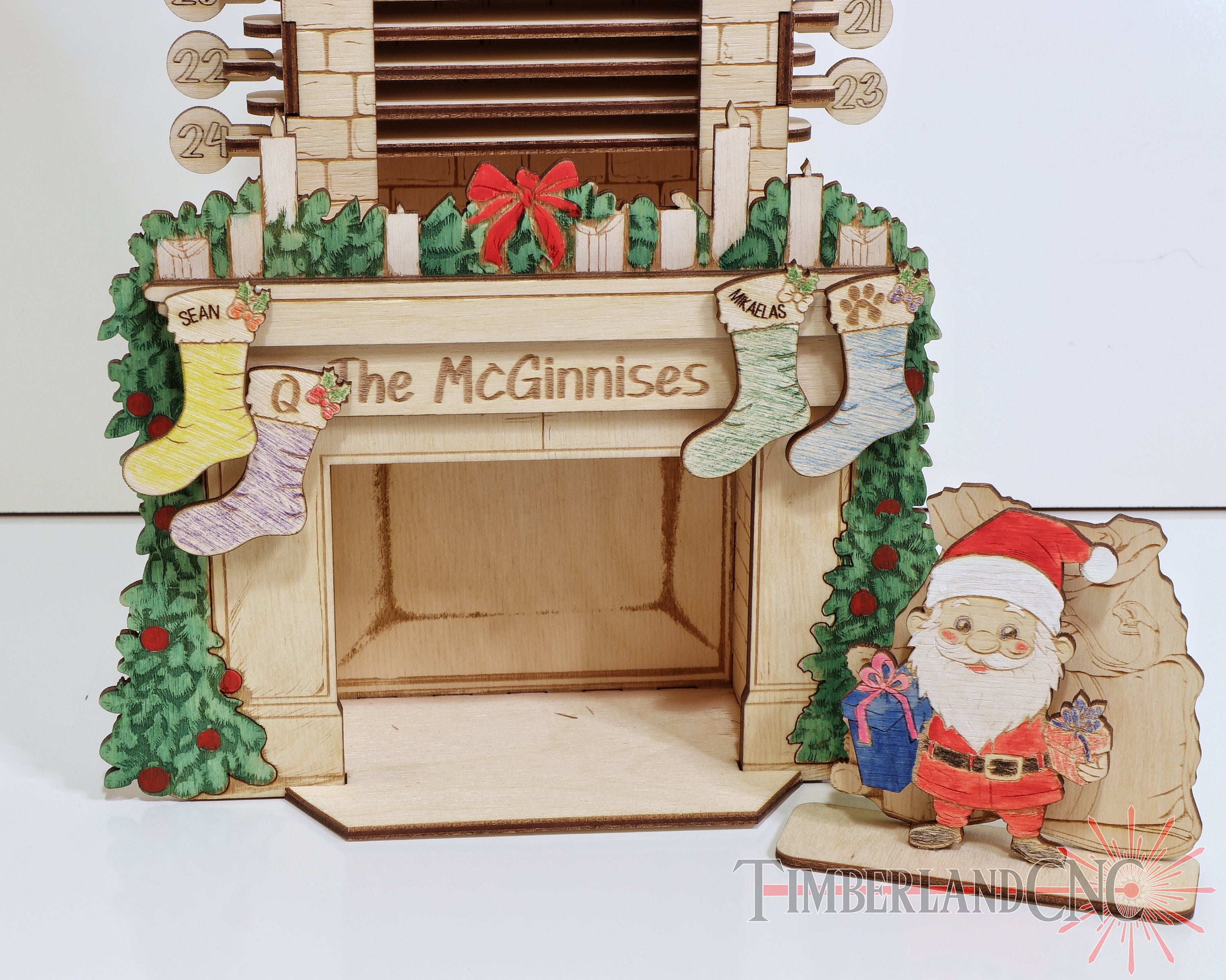 Santa in the Chimney, Christmas Advent Countdown Calendar, Laser Cutting