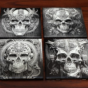 Schedels [set 1], mechanisch, steampunk, grijswaardenafbeeldingen voor lasergravure, digitale download