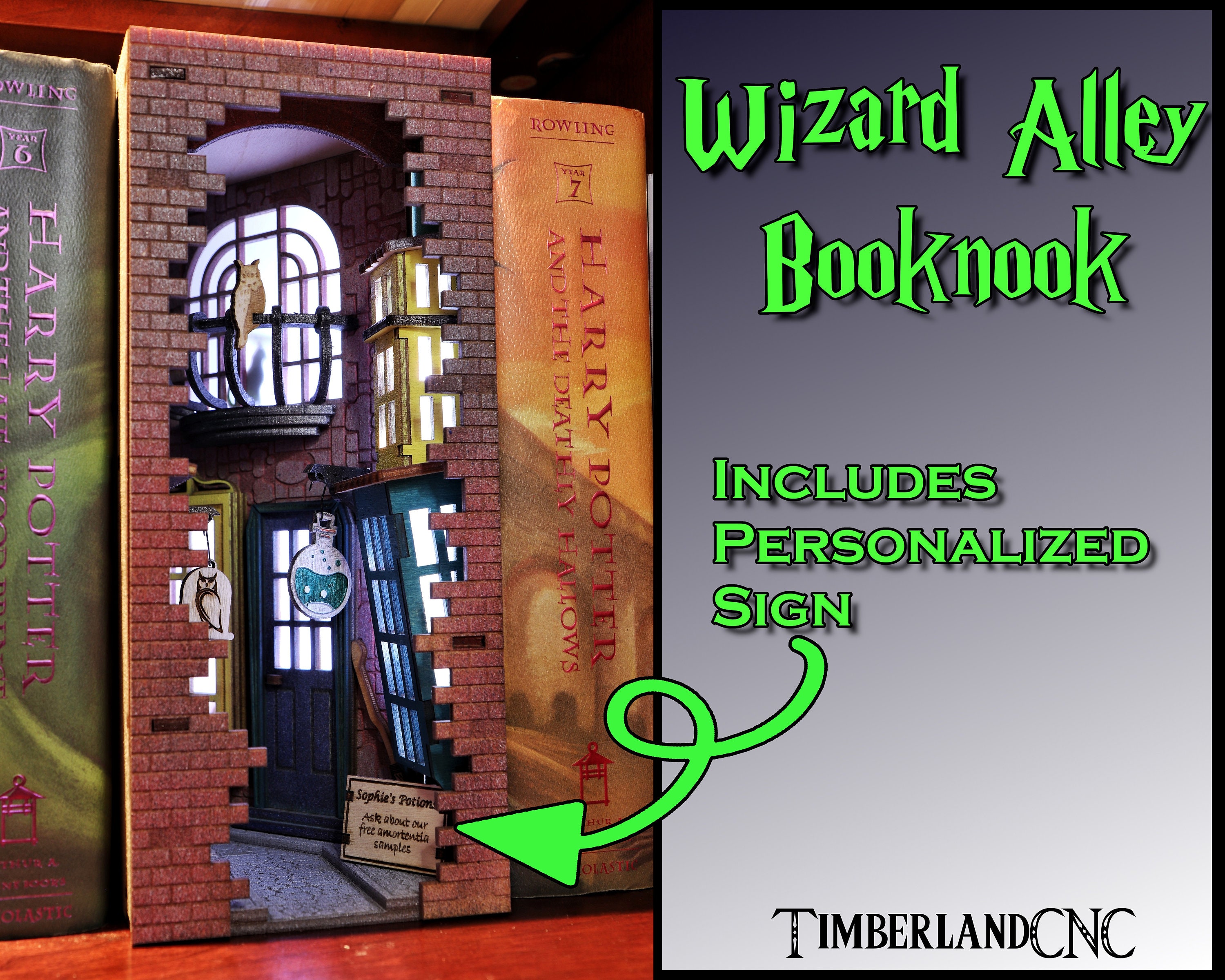 DIY Book Nook Kit, Magic Street, Bookshelf Insert Decor With LED