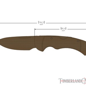 May include: A brown folding knife with a wooden handle, measuring 6.07 inches long overall. The blade is 3.51 inches long. The knife design is shown with measurements. The logo "Timberland CNC" is at the bottom.