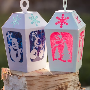 Christmas Paper Lantern SVG, Paper Lantern DXF, Snowman Paper Lantern SVG