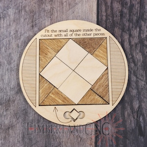 Quadratisches Puzzle, zusätzliches Stück, geometrisches Puzzle, SVG, Laserschnittdatei