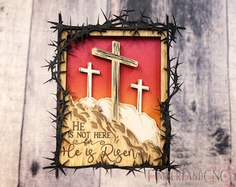 Jesus, He is Risen, Cross, Crown of Thorns, SVG, Laser cutting file