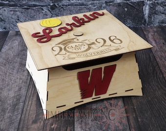 Graduation Cap Gift Box, Keepsake Box, With hinged lid, SVG, Laser Cutting File