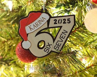 Six Seven, 67, Viral Ornament, Santa Hat, SVG, Laser Cutting File.
