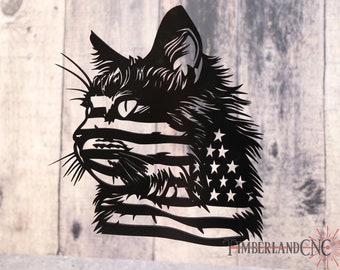 Bandera patriótica del gato, SVG, Glowforge, archivo de corte por láser