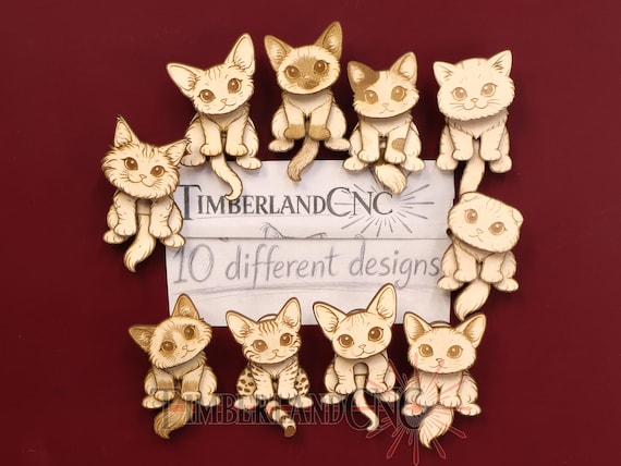 Wobbly Cat Magnets, Fridge Magnet, 10 cat set, SVG, Laser Cutting File