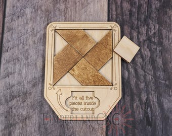 Rompecabezas de 5 piezas, rompecabezas, SVG, archivo de corte láser