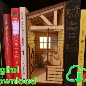 Pferdescheune Buchecke, Bücherregal Einsatz, SVG, Laserschnittdatei, digitaler Download